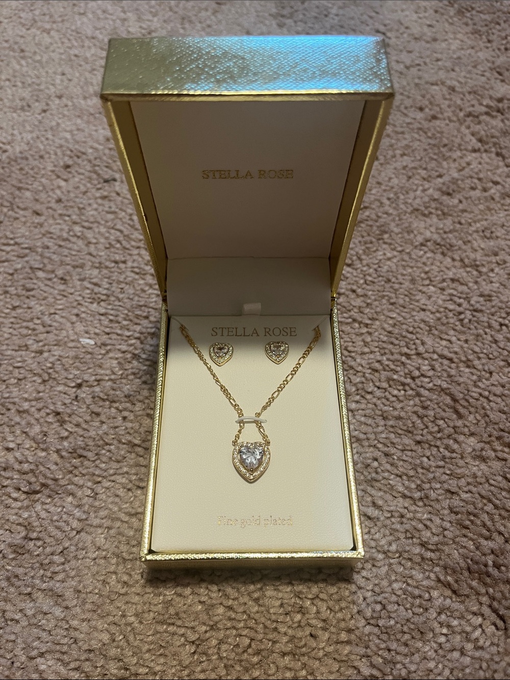 Stella Rose Gold Heart Pendant Necklace and Earrings Set